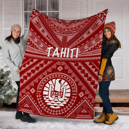 Tahiti Premium Blanket - Tahiti Seal In Polynesian Tattoo Style (Red)