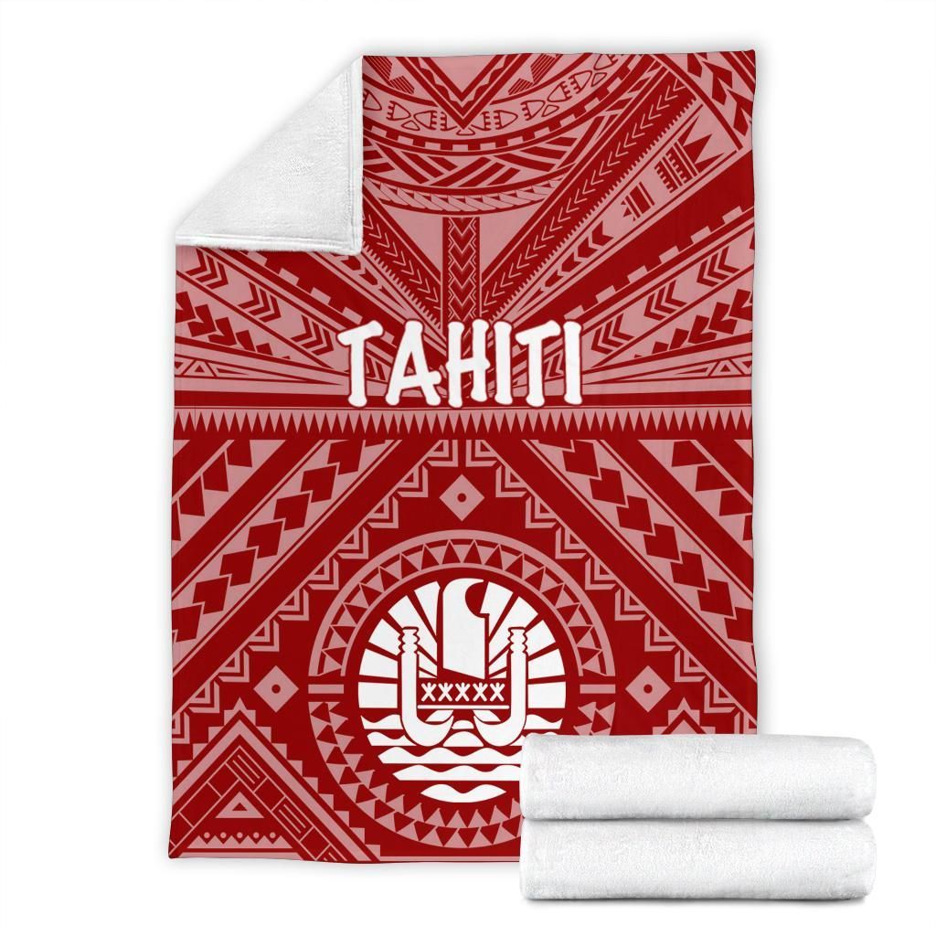 Tahiti Premium Blanket - Tahiti Seal In Polynesian Tattoo Style (Red)