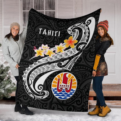 Tahiti Premium Blanket - Tahiti Seal Polynesian Patterns Plumeria (Black)
