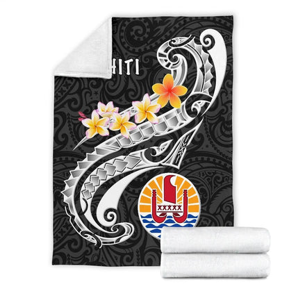 Tahiti Premium Blanket - Tahiti Seal Polynesian Patterns Plumeria (Black)