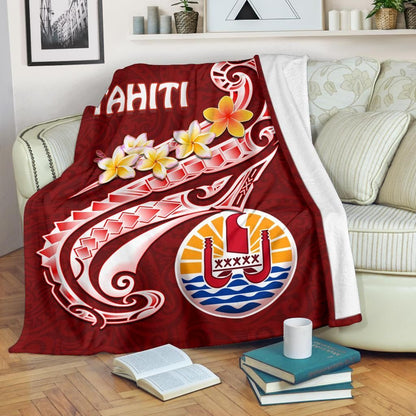 Tahiti Premium Blanket - Tahiti Seal Polynesian Patterns Plumeria