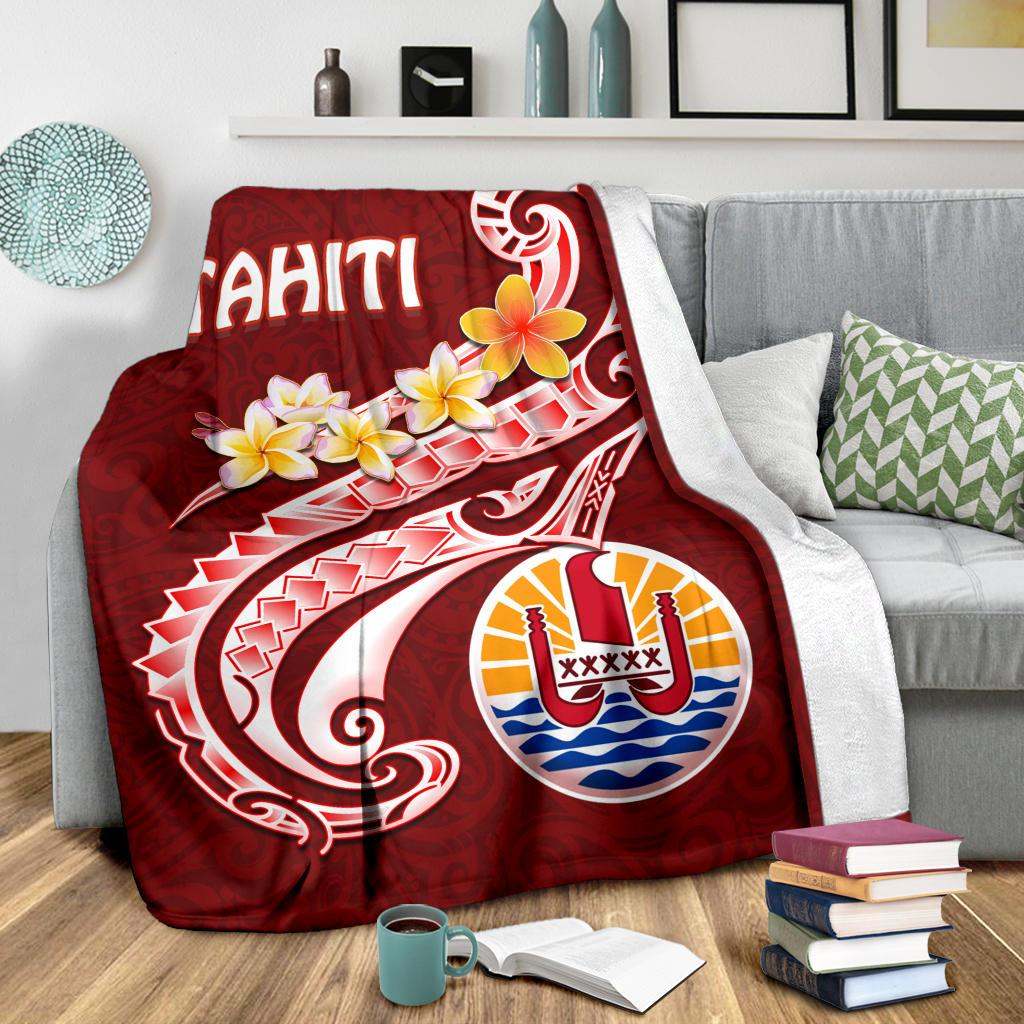 Tahiti Premium Blanket - Tahiti Seal Polynesian Patterns Plumeria