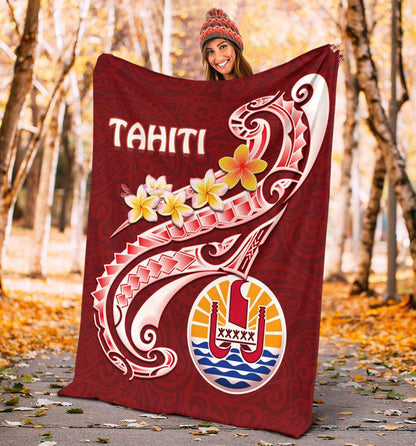 Tahiti Premium Blanket - Tahiti Seal Polynesian Patterns Plumeria