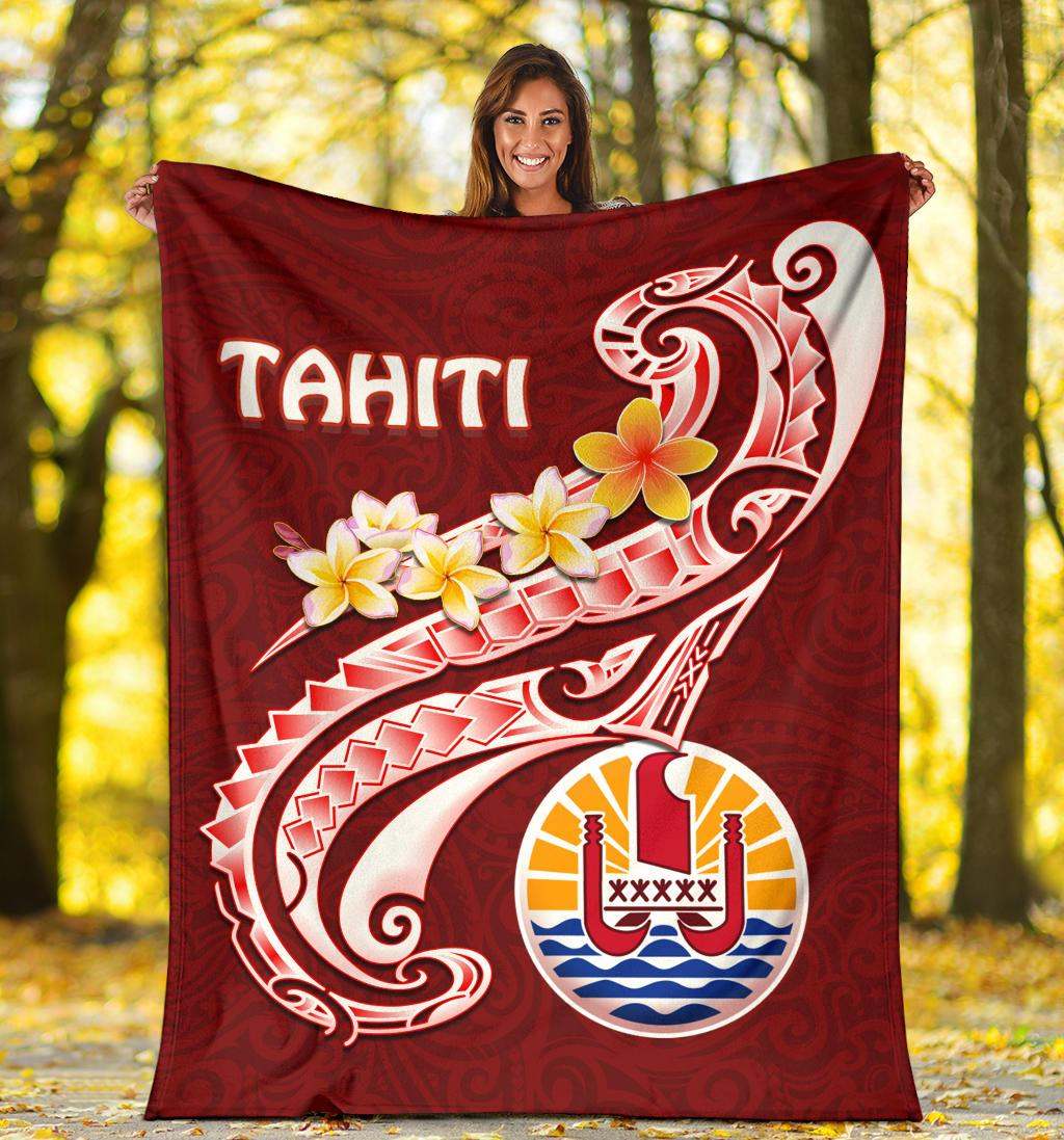 Tahiti Premium Blanket - Tahiti Seal Polynesian Patterns Plumeria