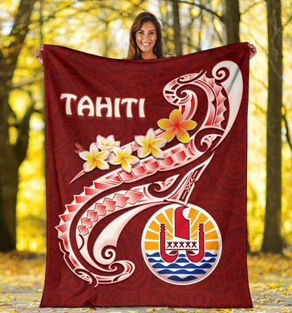 Tahiti Premium Blanket - Tahiti Seal Polynesian Patterns Plumeria
