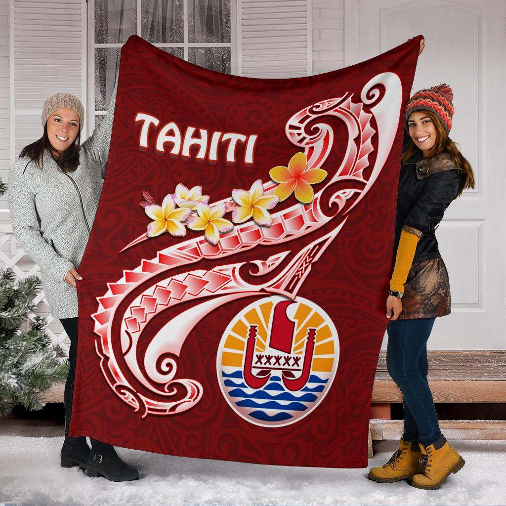 Tahiti Premium Blanket - Tahiti Seal Polynesian Patterns Plumeria