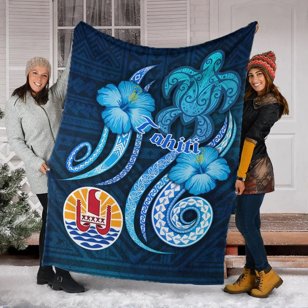 Tahiti Premium Blanket - Turtle and Tribal Tattoo Of Polynesian
