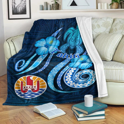 Tahiti Premium Blanket - Turtle and Tribal Tattoo Of Polynesian