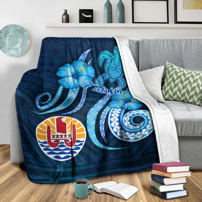Tahiti Premium Blanket - Turtle and Tribal Tattoo Of Polynesian