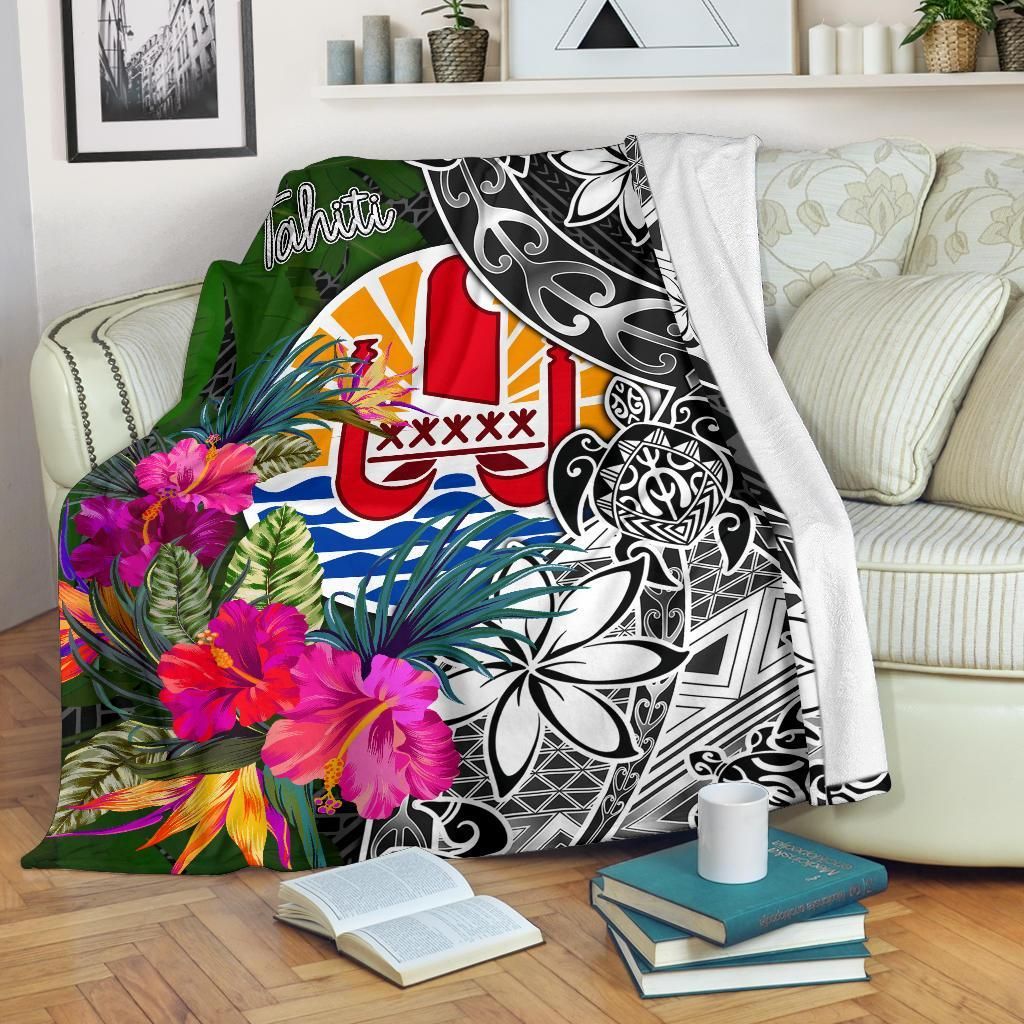 Tahiti Premium Blanket - Turtle Plumeria Banana Leaf