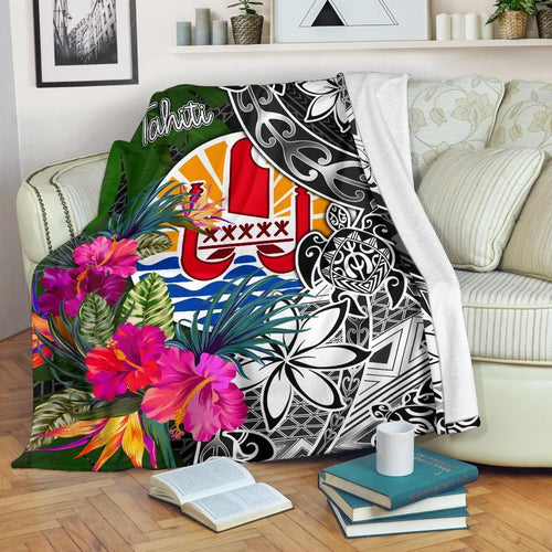 Tahiti Premium Blanket - Turtle Plumeria Banana Leaf