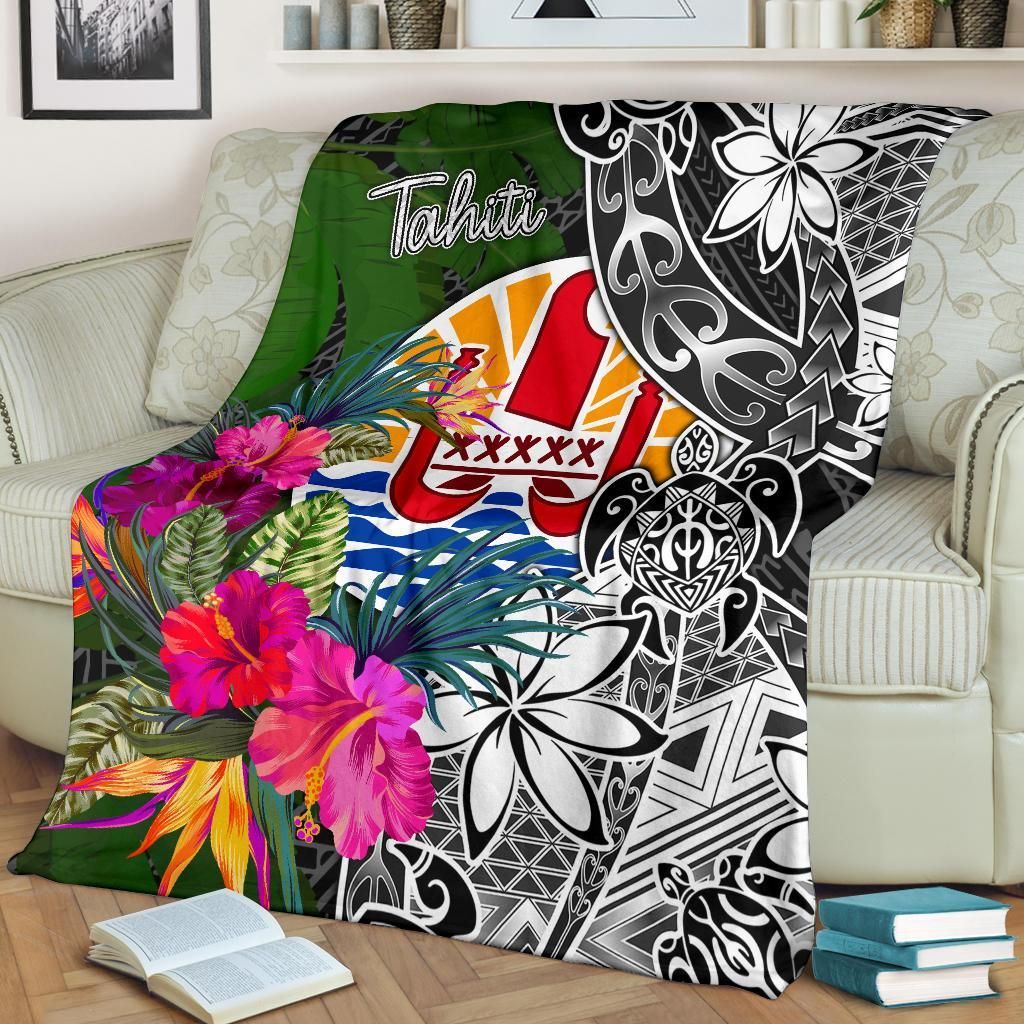 Tahiti Premium Blanket - Turtle Plumeria Banana Leaf