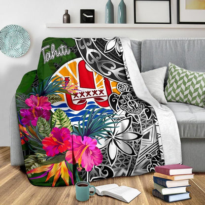 Tahiti Premium Blanket - Turtle Plumeria Banana Leaf