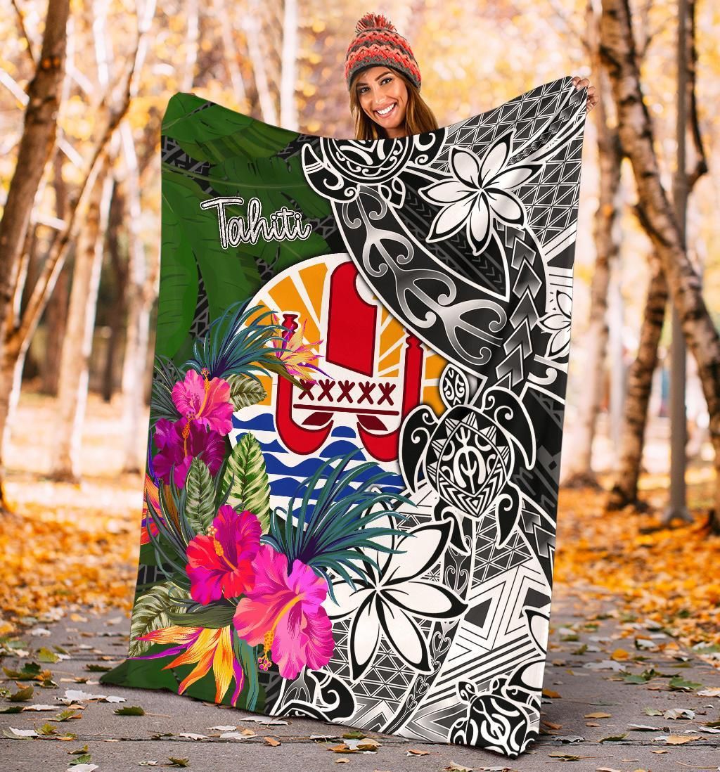 Tahiti Premium Blanket - Turtle Plumeria Banana Leaf