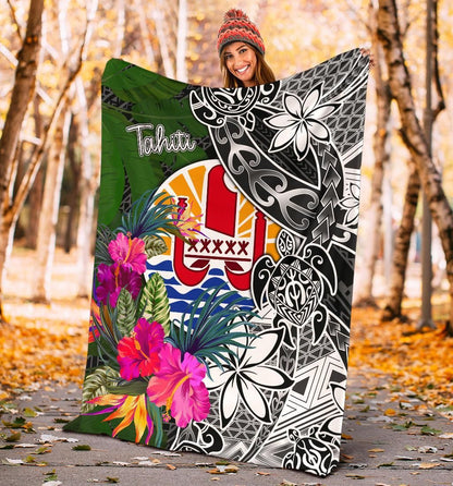 Tahiti Premium Blanket - Turtle Plumeria Banana Leaf
