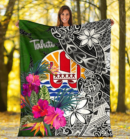 Tahiti Premium Blanket - Turtle Plumeria Banana Leaf