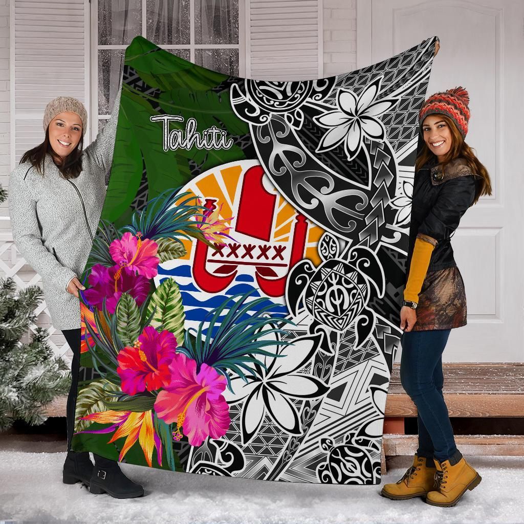 Tahiti Premium Blanket - Turtle Plumeria Banana Leaf