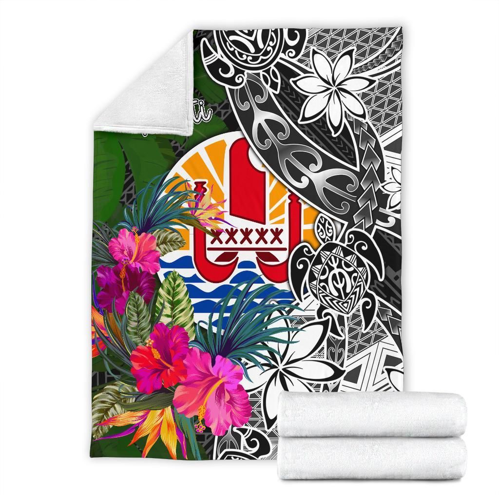 Tahiti Premium Blanket - Turtle Plumeria Banana Leaf