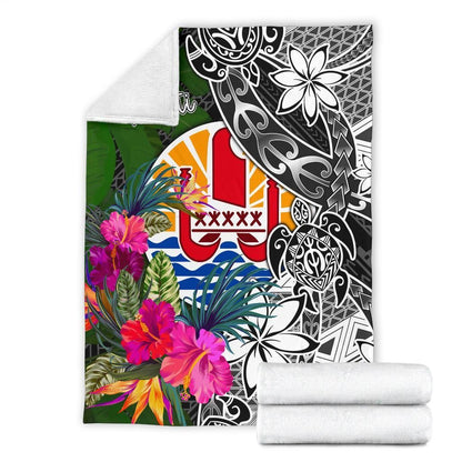 Tahiti Premium Blanket - Turtle Plumeria Banana Leaf