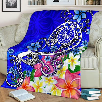 Tahiti Premium Blanket - Turtle Plumeria (Blue)