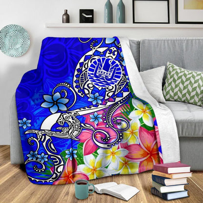 Tahiti Premium Blanket - Turtle Plumeria (Blue)