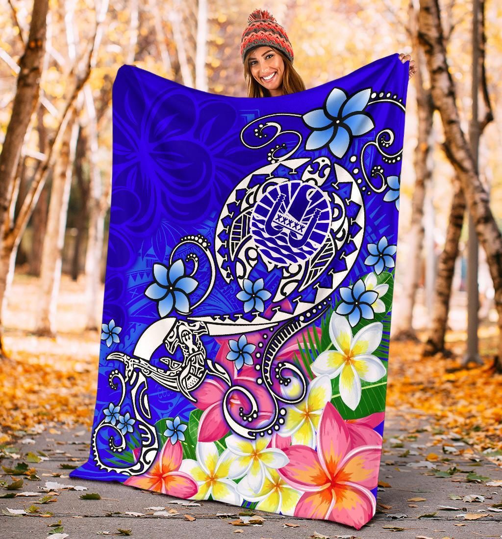 Tahiti Premium Blanket - Turtle Plumeria (Blue)