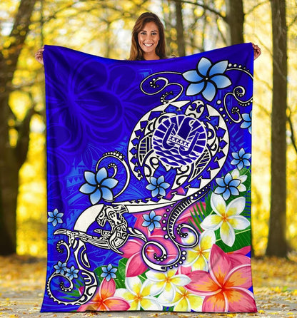 Tahiti Premium Blanket - Turtle Plumeria (Blue)