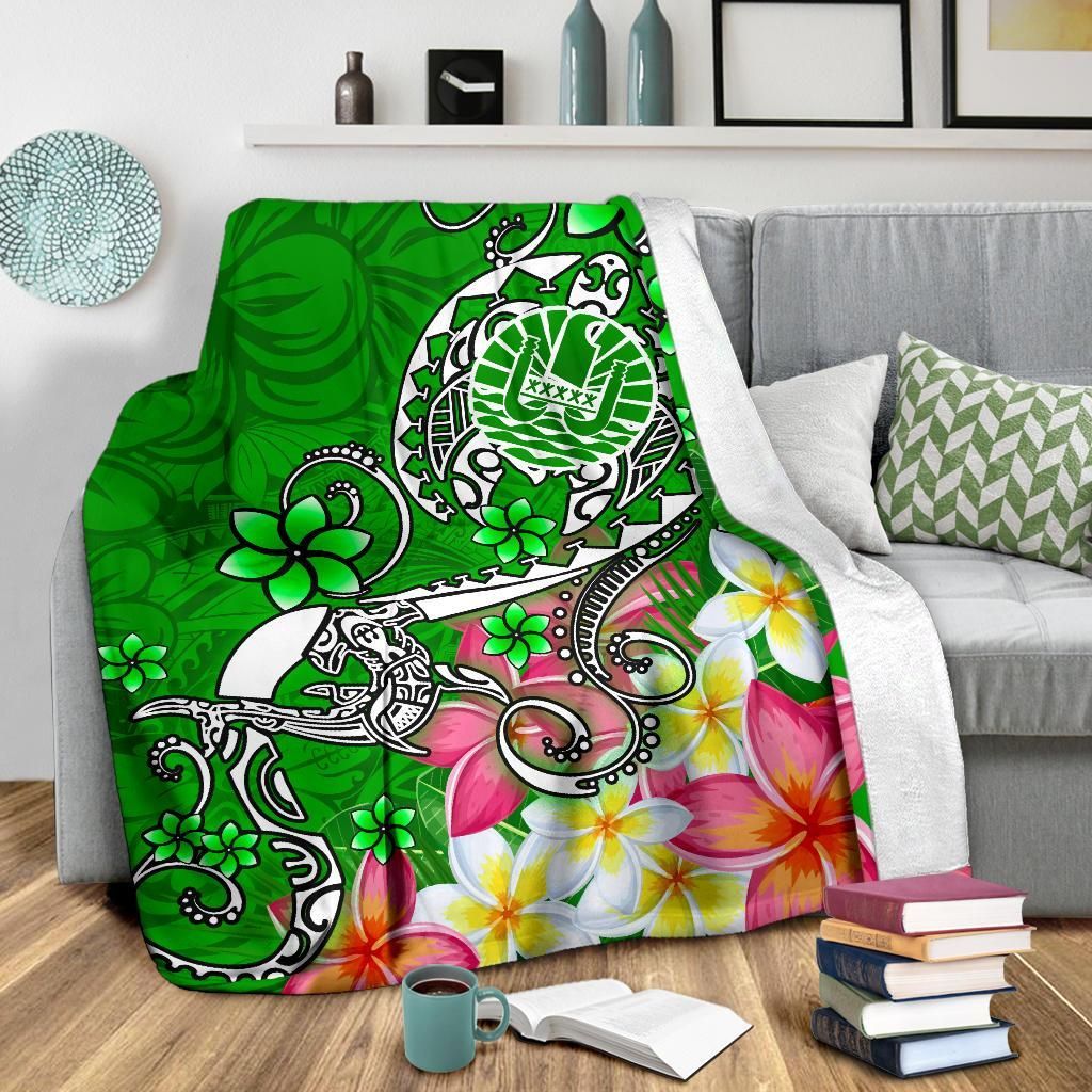 Tahiti Premium Blanket - Turtle Plumeria (Green)