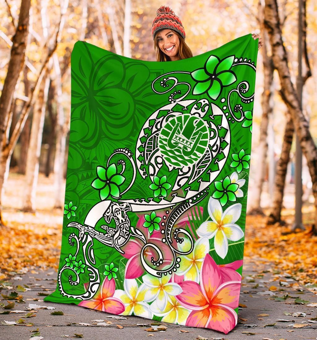 Tahiti Premium Blanket - Turtle Plumeria (Green)