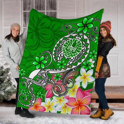 Tahiti Premium Blanket - Turtle Plumeria (Green)