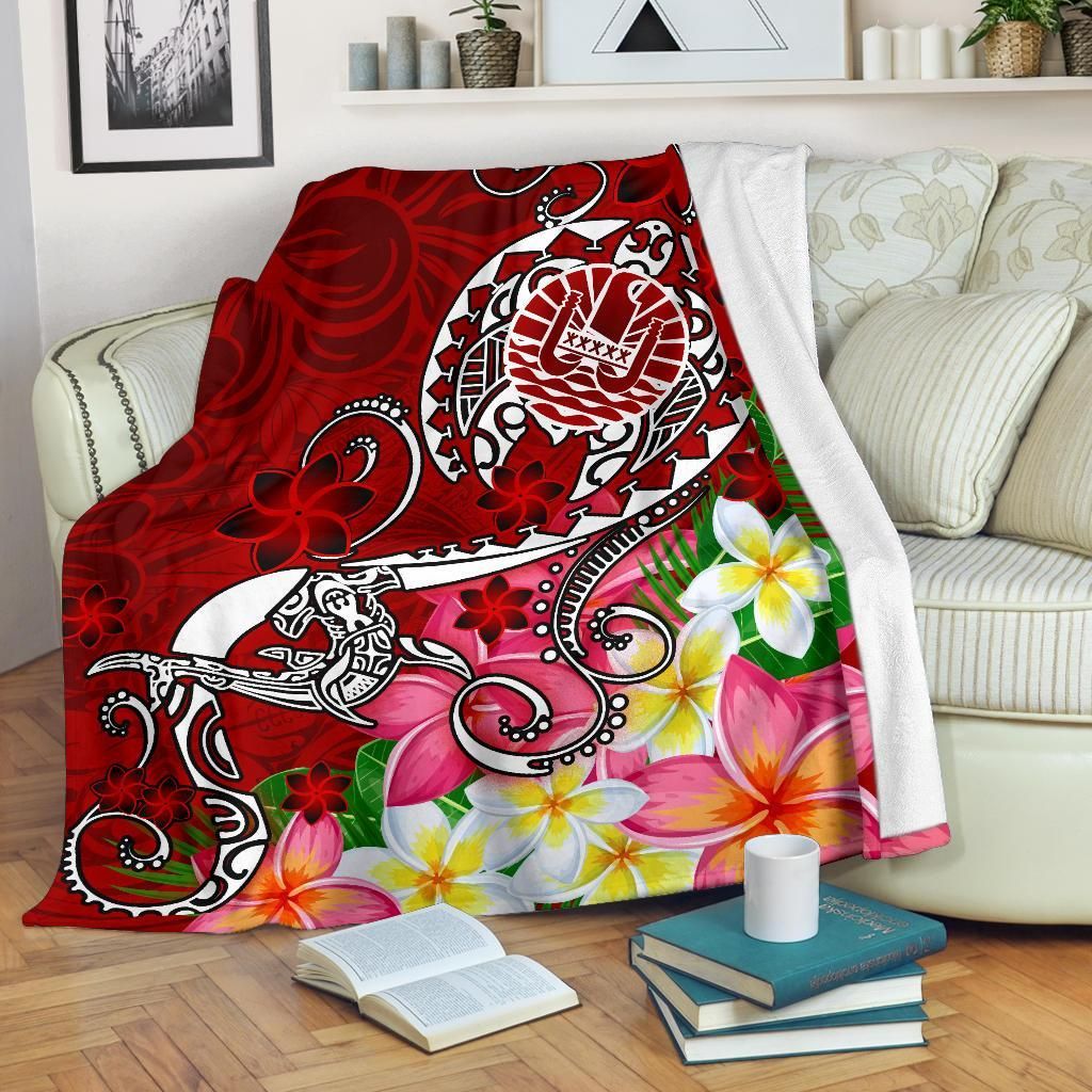 Tahiti Premium Blanket - Turtle Plumeria (Red)