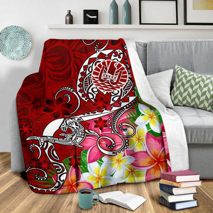 Tahiti Premium Blanket - Turtle Plumeria (Red)