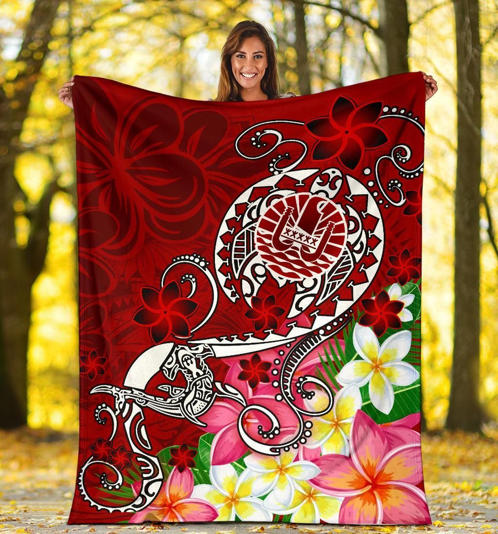 Tahiti Premium Blanket - Turtle Plumeria (Red)