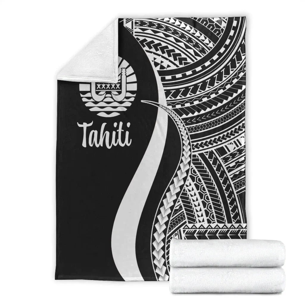 Tahiti Premium Blanket - White Polynesian Tentacle Tribal Pattern