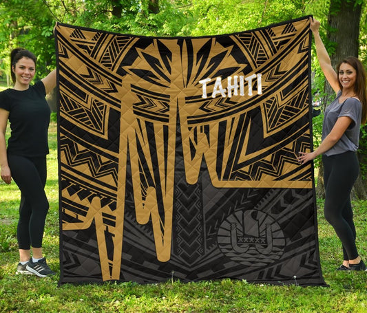 Tahiti Premium Quilt - Tahiti Seal In Heartbeat Patterns Style (Gold)
