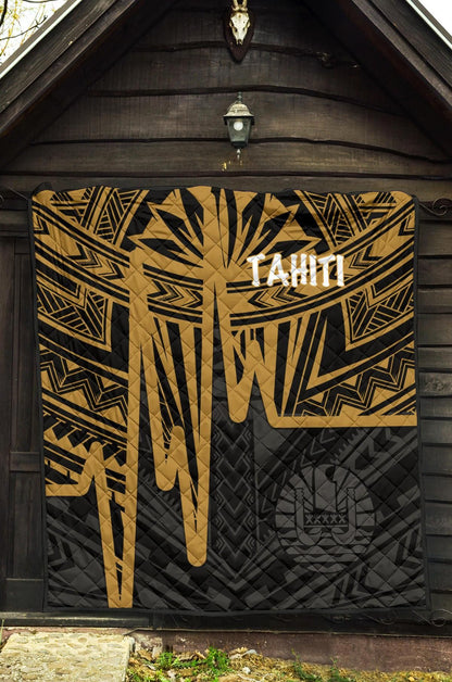 Tahiti Premium Quilt - Tahiti Seal In Heartbeat Patterns Style (Gold)