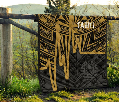 Tahiti Premium Quilt - Tahiti Seal In Heartbeat Patterns Style (Gold)