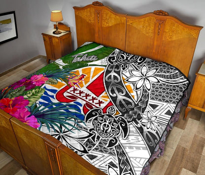 Tahiti Premium Quilt White - Turtle Plumeria Banana Leaf