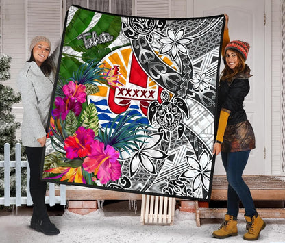 Tahiti Premium Quilt White - Turtle Plumeria Banana Leaf