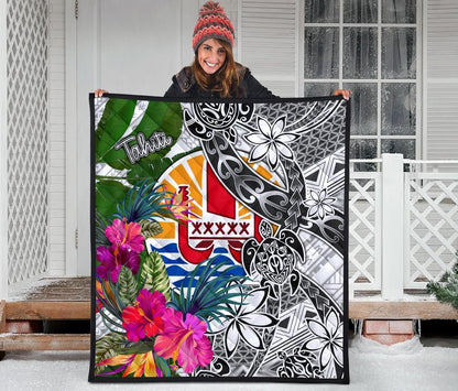 Tahiti Premium Quilt White - Turtle Plumeria Banana Leaf