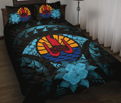 Tahiti Polynesian Quilt Bed Set Hibiscus Blue