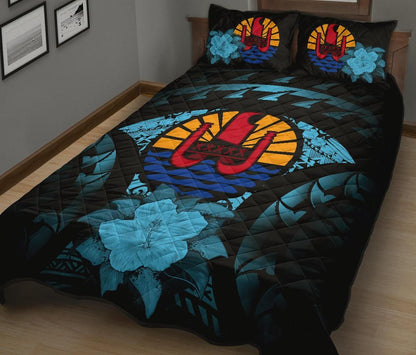 Tahiti Polynesian Quilt Bed Set Hibiscus Blue
