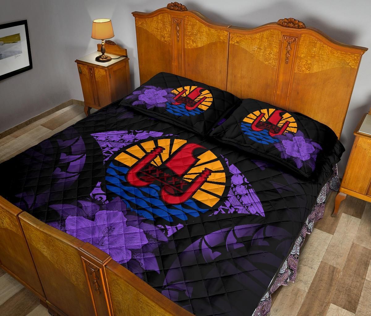 Tahiti Polynesian Quilt Bed Set Hibiscus Purple