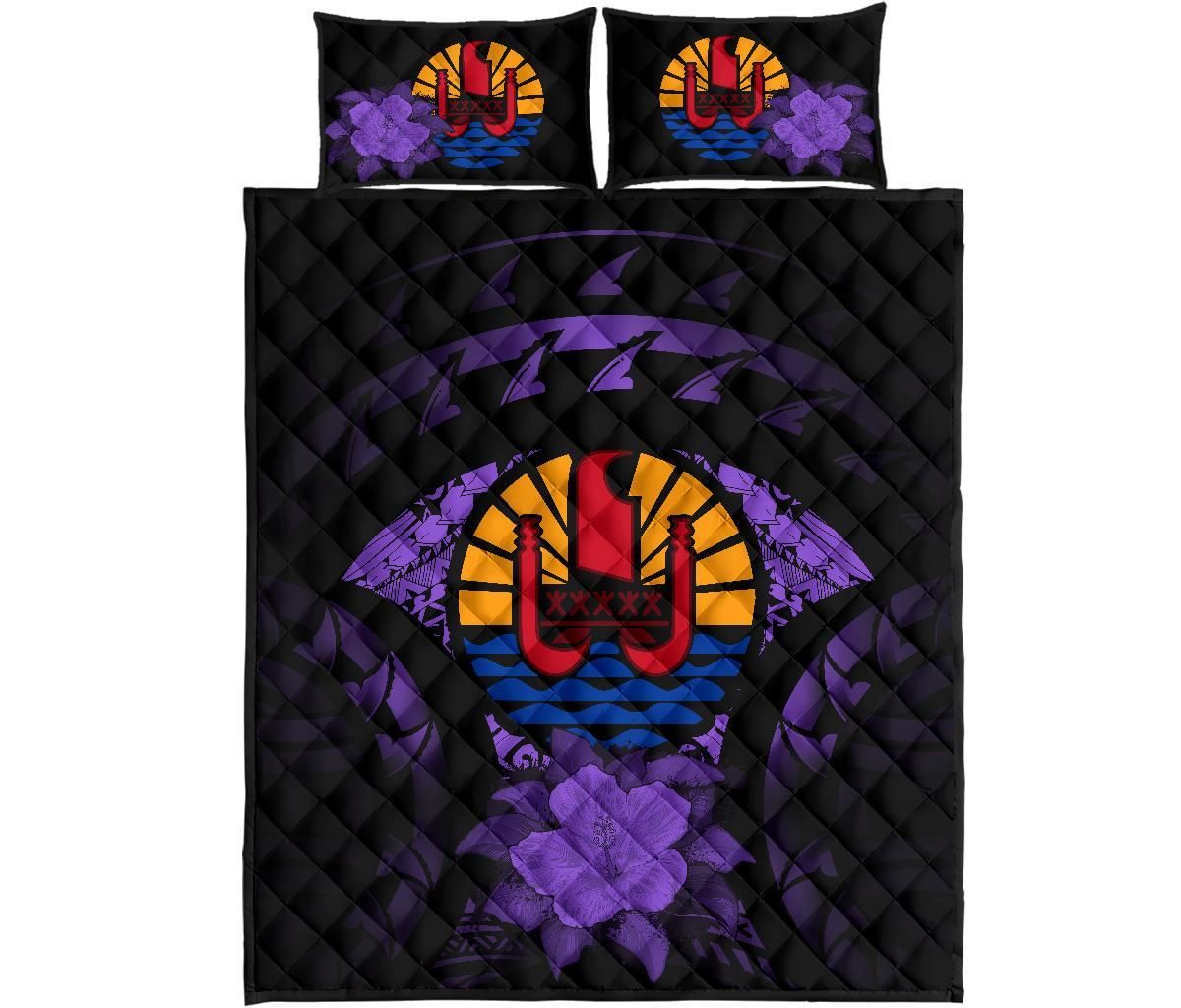Tahiti Polynesian Quilt Bed Set Hibiscus Purple