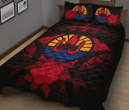 Tahiti Polynesian Quilt Bed Set Hibiscus Red