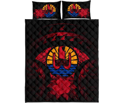 Tahiti Polynesian Quilt Bed Set Hibiscus Red