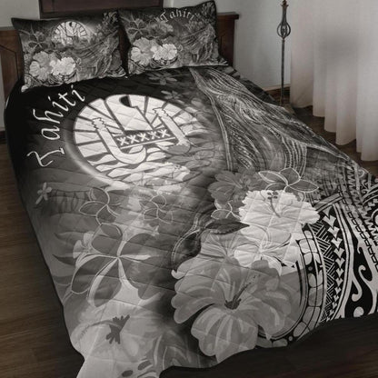 Tahiti Quilt Bed Set - Humpback Whale with Tropical Flowers (White)