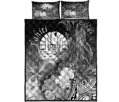 Tahiti Quilt Bed Set - Humpback Whale with Tropical Flowers (White)