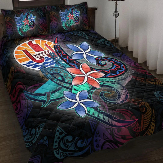 Tahiti Quilt Bed Set - Plumeria Flowers Style