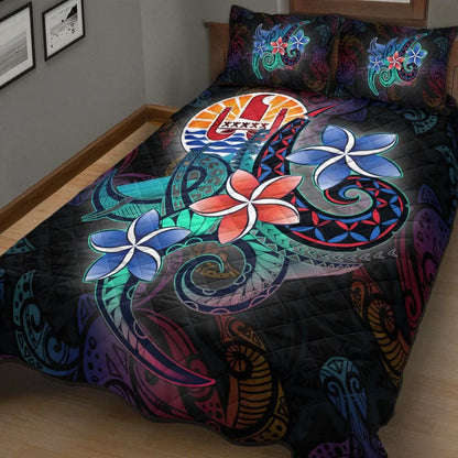 Tahiti Quilt Bed Set - Plumeria Flowers Style